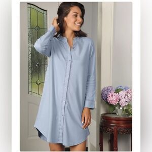 Schweitzer Luxury blue Linen Cotton Jessica macrame Nightgown nightshirt Sz S